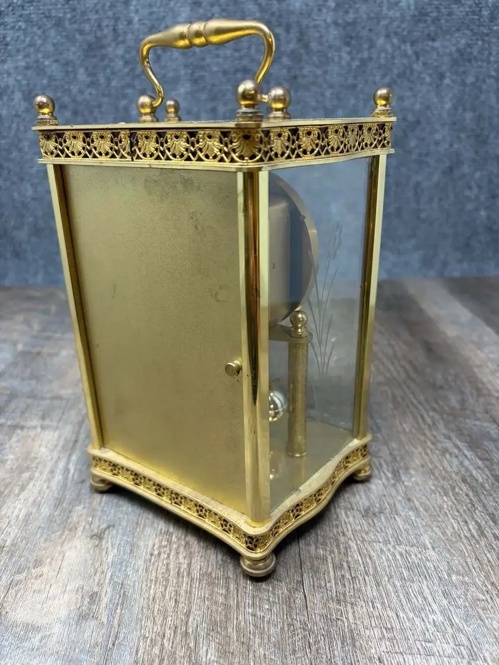 Haller Quartz Anniversary Mantel Clock Rotating Pendulum Glass brass W. Germany